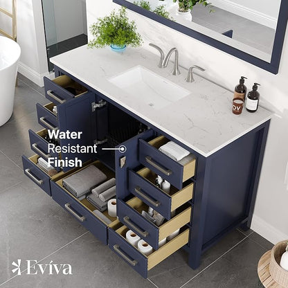 Eviva Aberdeen 48 in. Blue Single Sink Bath Vanity with Carrara Quartz Top and Undermount Porcelain Sink