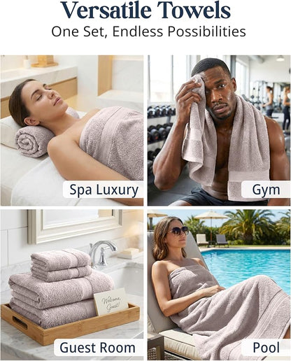 LANE LINEN Bath Towel Set 100% Cotton 16 Piece Soft Absorbent - Platinum | Cotton Towel Set - Densely Woven & Soft, Easy-Care, Coordinated Colors, OEKO-TEX Certified, Ring-Spun Durability