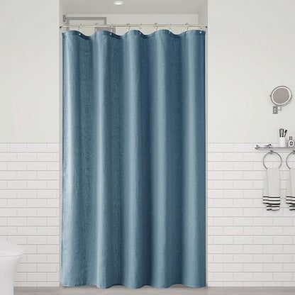 Blue Linen Shower Curtain, Cloth Textured Fabric Shower Curtain Set with Hooks, Simple Elegant Modern Farmhouse Country Ultra Thick Bath Curtains for Bathroom,Water Repellent,60x72