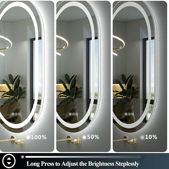 OKPAL 40x20 Oval Lighted Bathroom Mirror, LED Bathroom Mirror with Lights, Lighted Vanity Bathroom Mirror, Anti-Fog, Shatter-Proof, Dimmable, Memory, 3 Colors (Front Lights + Backlit)
