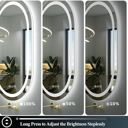 OKPAL 40x20 Oval Lighted Bathroom Mirror, LED Bathroom Mirror with Lights, Lighted Vanity Bathroom Mirror, Anti-Fog, Shatter-Proof, Dimmable, Memory, 3 Colors (Front Lights + Backlit)