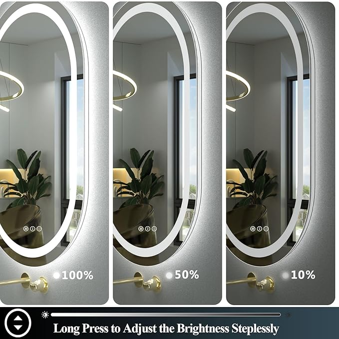 OKPAL 24x32 Oval LED Bathroom Mirror, Lighted Mirror for Bathroom Wall, Oval Bahtroom Mirror with Lights, Anti-Fog, Shatter-Proof, Dimmable, Memory, 3 Colors (Front Lights + Backlit)