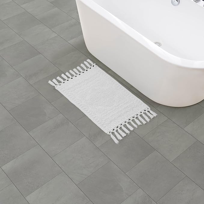 French Connection Nellore Bath Rugs, Woven and Beaded Bath Mats, Durable and Thick Bath Mats for Bathroom and Shower Rugs, 17" x 28", White