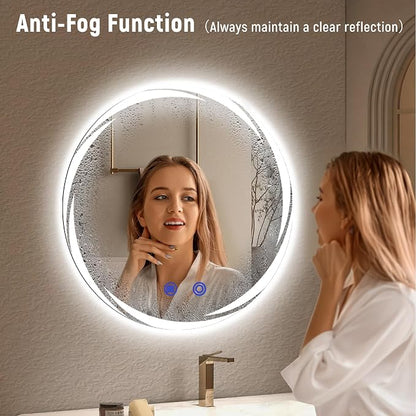 32“ x 32” LED Bathroom Smart Mirror- Anti-Fog, Round Mirror with Three Color Light Temperature Brightness Settings,Backlit + Front Lit,Wall-Mounted Vanity Mirror with Memory Function
