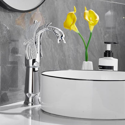 Chrome Swan Shape Single Handle One Hole Bathroom Vessel Sink Faucet Deck Mount Lavatory Sink Faucet