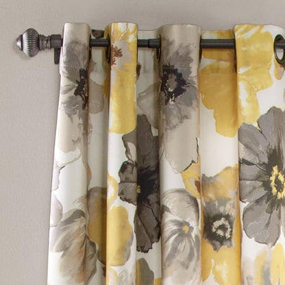 Lush Decor Leah Light Filtering Window Curtain Panels, Pair, 52" W x 45" L, Yellow & Gray - Floral Drapes for Bedroom - Yellow Curtains -Farmhouse Decor