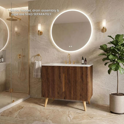 36" Modern Bathroom Vanity with Sink, Mid Century Modern Walnut Bathroom Cabinet with Carrara Marble Finish Sink, Doors, Large Storage with Adjustable Shelf