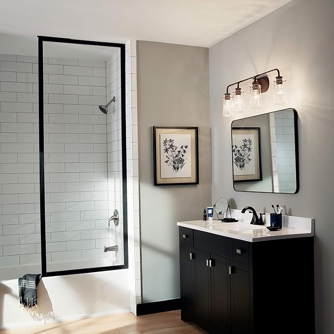 Kichler Braelyn 44" 4 Light Vanity Light with Clear Seeded Glass Olde Bronze®