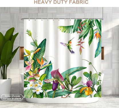 Shower Curtain Hummingbird, Spring Flowers Shower Curatin Plants Floral Waterproof Polyester Quick-Drying shower curtain Set for Bathroom 72x72 with 12 Hooks, Machine Washable barh Curtains