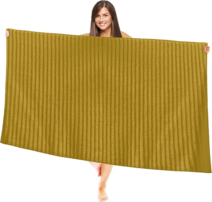 Elegant Comfort 100% Turkish Cotton Corduroy Ribbed Luxury Jumbo Bath Towel Ultra Soft - 35 x 70 Inch - Luxury Spa Premium Hotel Quality Highly Absorbent and Quick Dry Large Bath Towel, Gold