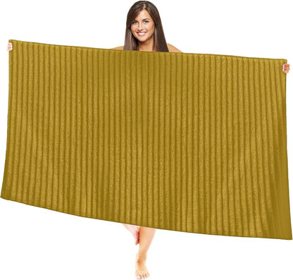 Elegant Comfort 100% Turkish Cotton Corduroy Ribbed Luxury Jumbo Bath Towel Ultra Soft - 35 x 70 Inch - Luxury Spa Premium Hotel Quality Highly Absorbent and Quick Dry Large Bath Towel, Gold
