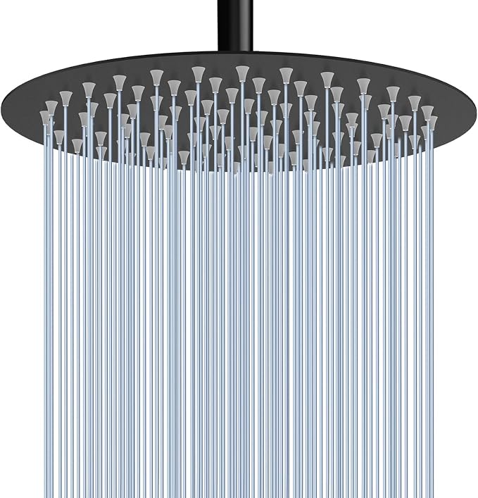 Voolan Rain Shower Head, High Flow Large Rainfall Showerhead Made of All Metal Stainless Steel, Waterfall Body Covering, Universal Wall and Ceiling Mount (12 Inch, Black)