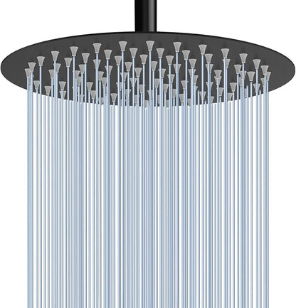 Voolan Rain Shower Head, High Flow Large Rainfall Showerhead Made of All Metal Stainless Steel, Waterfall Body Covering, Universal Wall and Ceiling Mount (12 Inch, Black)
