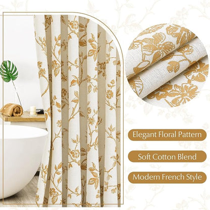 MitoVilla Long Shower Curtain Set 72 x 78, Cotton Floral Cottagecore Spring Shower Curtains for Bathroom, Modern Farmhouse Country Plant Leaves Bathroom Décor