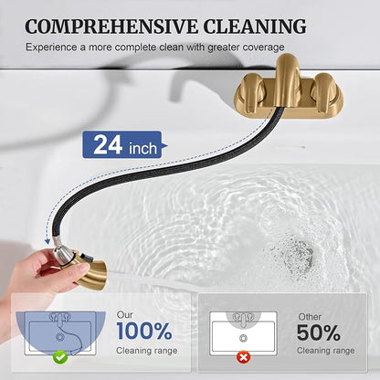 Bathroom Faucet with Sprayer, 4 Inch Champagne Bronze with Pop Up Drain | Ultimate Unicorn Centerset Pull Down Vanity Faucets 3 Hole- Two Handle Modern Washbasin Tap Set for Rv Lavatory Restroom