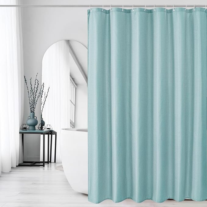 Extra Long Teal Fabric Shower Curtain, 72 x 84 | Tall Cloth-Textured Shower Curtain for Bathroom, Water Repellent, Machine Washable