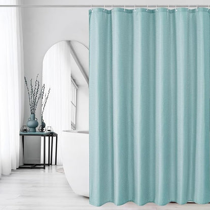 Small Stall Teal Fabric Shower Curtain, 36 x 72 | Narrow Half Cloth-Textured Shower Curtain for Bathroom, Water Repellent, Machine Washable