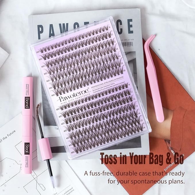 Lash Extension Kit DIY 280pcs Brown Lash Clusters Eyelash Extension Kit 30D 40D 9-16mm Individual Lashes Kit with Lash Bond and Seal Lash Tweezers for Self Use (Brown 30D 40D, 9-16mm, Kit)
