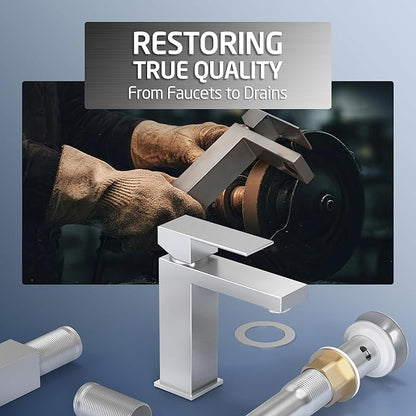 KES Bathroom Faucet Single Hole & Bathroom Sink Drain with Overflow, cUPC Certified Vanity Faucet Brushed Stainless Steel, L3156ALFF12-BS-C1