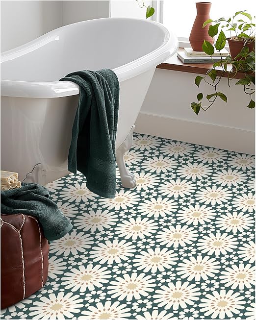 MORCART 40PCS 7.87" x 7.87" Peel and Stick Floor Tile, Green Floral Look | Self-Adhesive DIY Vinyl Flooring, Removable and Waterproof Tile Sticker for Bathroom, Kitchen, Wall, Bedroom, Stairs