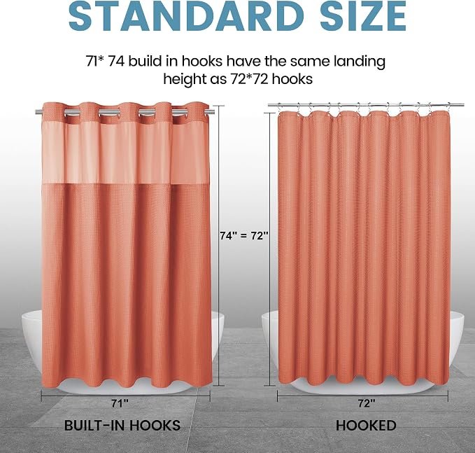EUTXL 256GSM Heavyweight Hotel Shower Curtain with Detachable Liner - Waffle Textured,Hotel Grade,Spa Like Bath Curtain,71W x 74H,Coral