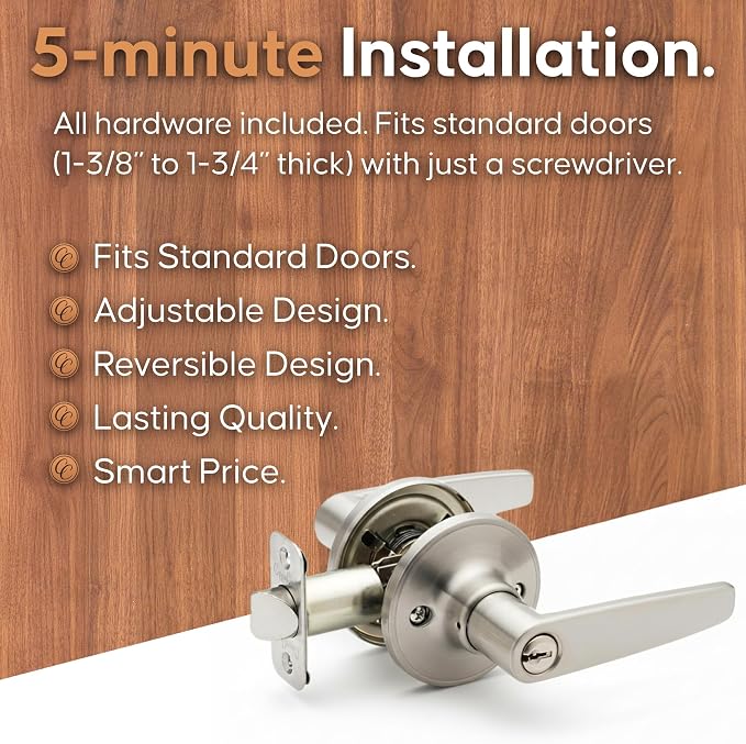 Copper Creek DL1240SS Daley Keyed Entry Door Lever, Satin Stainless