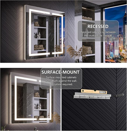 Neftis 36x36 Medicine Cabinet with Lights & Magnifier & Mirrors, GFCI Outlet, Soft-Closed Hinges, Front&Backlit, Anti-Fog, Dimmable&Tunable, Sensor Lights, Recessed/Surface, Adjustable Shelves