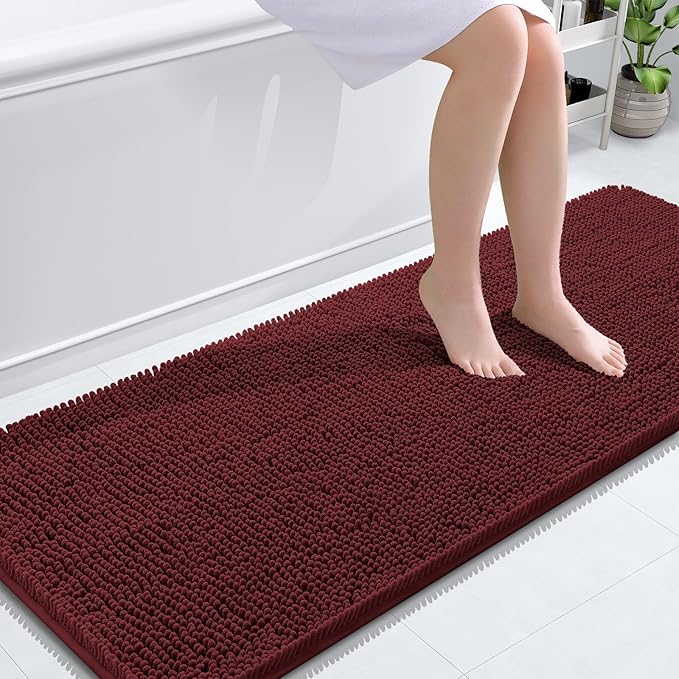 OLANLY Bathroom Runner Rugs 59x24, Extra Soft Absorbent Chenille Bath Rugs | Andorra Red-Brown, Quick-Drying Rubber Backing, Machine Washable Long Bath Mat for Bathroom Floor, Tub and Shower, Home Decor