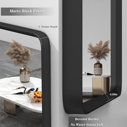 22x30 Inch Black Matte Framed Mirror for Bathroom | Rounded Rectangle Mirror, Bathroom Vanity Mirror for Wall, Anti-Rust, Shatterproof (Horizontal/Vertical)