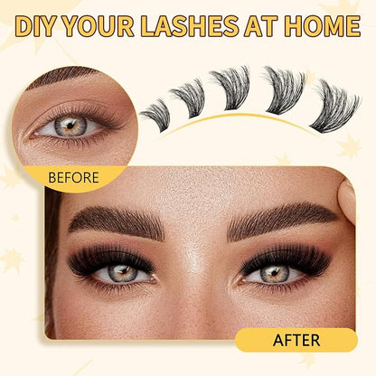QUEWEL Lash Clusters Kit, 280Pcs 80D+100D Lash Cluster Eyelash Extensions | 10-18mm Lash Clusters Kit with Lash Bond and Seal and Lashes Tweezers Easy DIY at Home (80+100D 3D Kit)