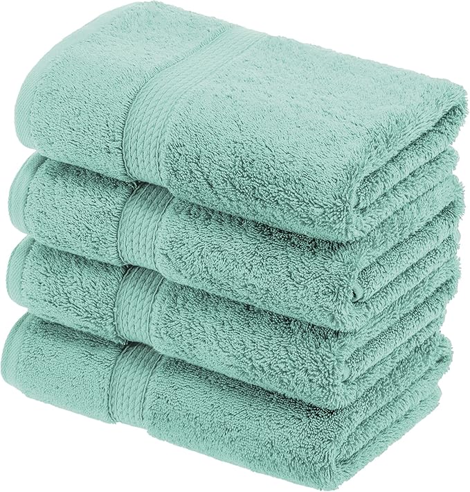 SUPERIOR Egyptian Cotton Plush & Absorbent, Hand Towel Set of 4, Sea Foam | Quick Dry, Soft Luxury Towel Set, Bath Essentials for Bathroom, Guest Bath, Spa, 4 Piece Set, Madeline Towels