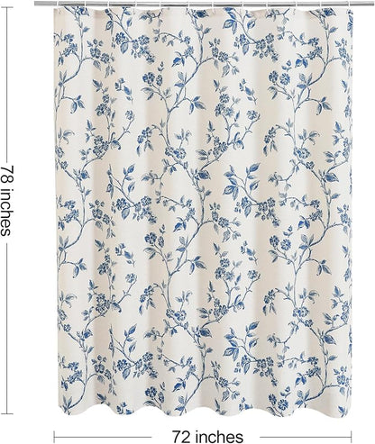 MitoVilla Long Cotton Floral Shower Curtain for Bathroom,72 x 78 | Long Cottagecore Spring Shower Curtains for Bathroom, Modern Farmhouse Country Plant Leaves Bathroom Décor, 72 x 78