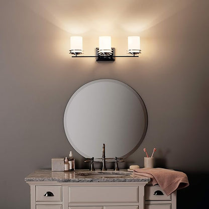 Kichler Hendrik 24" 3 Light Vanity Light with Satin Etched Cased Opal Glass Chrome