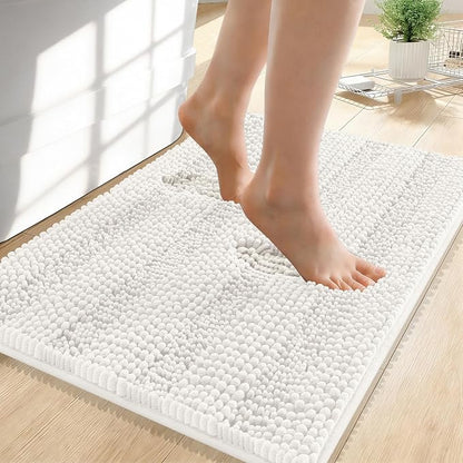 OLANLY Thick Small Bathroom Rugs 24x16, Soft Chenille Bath Rugs, Ivory | Rubber Backing, Machine Wash, Extra Absorbent Striped Bath Mats for Bathroom Floor, Tub and Shower, Home Decor Accessories