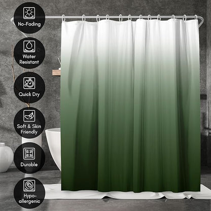 Americanflat 71x74 Green Ombre Shower Curtain - Water-Resistant Long Shower Curtain with Durable Metal Grommets and 12 Hooks - 100% Polyester
