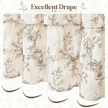 Yinhua Extra Long Farmhouse Ruffle Shower Curtain for Bathroom, 72" Wx84 L | Brown Floral Print, Ruflle Design, 12 Metal Hooks, Vintage Rustic Washable Waterproof Shower Curtain for Bathroom Bathtub