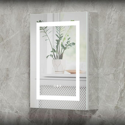 20x26 Bathroom Mirror LED Medicine Cabinet with Lighted 3 Colors, Recessed Surface Wall Mounted LED Medicine Cabinet, Anti-Fog Tempered LED Mirror with Storage, Stepless Dimming, 2 Outlets