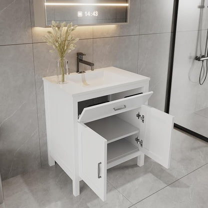 White 30" Width Freestanding Bath Vanity Tip-Out Drawer Sink Base Cabinet Without Top (White Newport, 30" Wx21 Dx34.5 H)