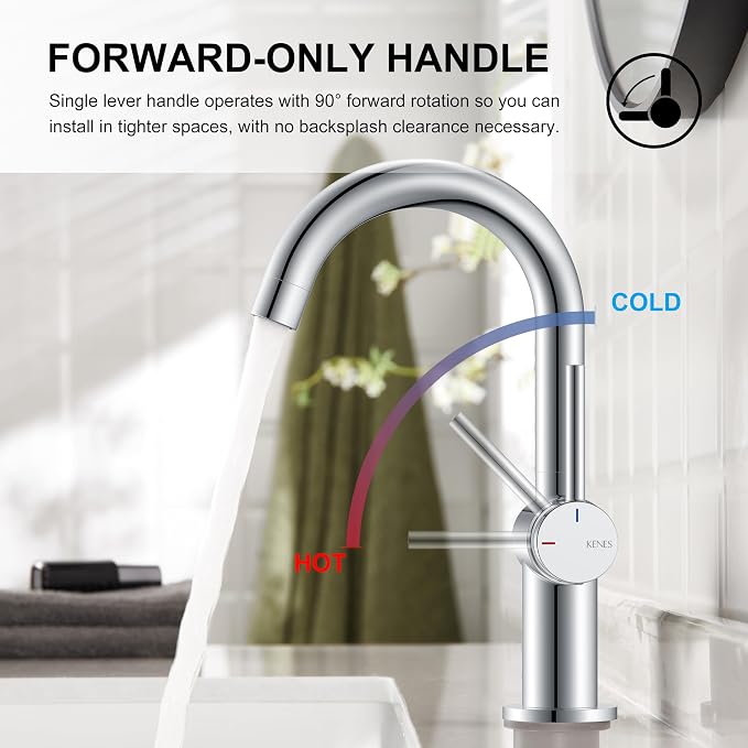 Polished Chrome Bathroom Faucets Single Handle, 1 Hole Vanity Faucet | Bathroom Sink Faucet with Pop Up Drain & 6 Inch Deck Plate, Lead-Free cUPC & NSF Certified, 1 Handle Faucet for Vanity RV Bar