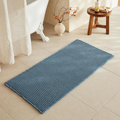 TYUU Waffle Bath Mat, Boho Bathroom Rugs Non Slip, 48x24 Denim Blue | Super Absorbent Quick Dry Bath Rug, Non-Slip Backing, Soft Waffle Washable Farmhouse Bathroom Mats, Tub, Shower & Home Decor