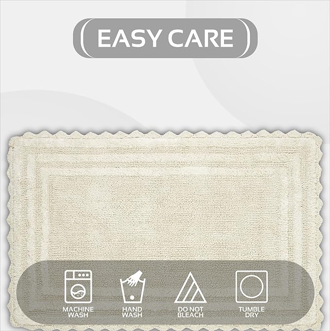 Better Trends 2 Piece Lilly Crochet Rug Set 100% Cotton Soft Luxury Long Bathroom Rug Reversible Absorbent Washable Bath Mat for Bathroom Floor Decor Tub 21”x34”24"x40" Ivory
