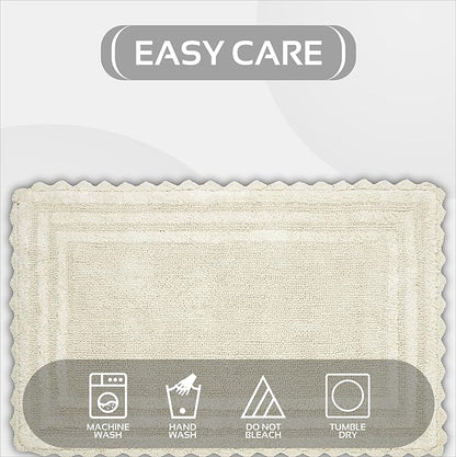 Better Trends 2 Piece Lilly Crochet Rug Set 100% Cotton Soft Luxury Long Bathroom Rug Reversible Absorbent Washable Bath Mat for Bathroom Floor Decor Tub 21”x34”24"x40" Ivory
