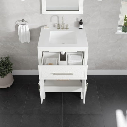 Eviva Cambridge 24 in. White Single Sink Bath Vanity with Quartz Top and Undermount Porcelain Sink