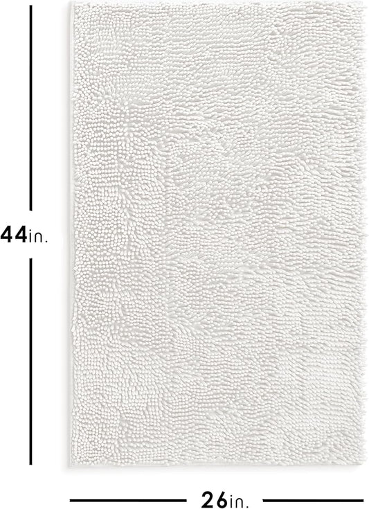 Hearth & Harbor Bathroom Rugs, Chenille Bath Mat - Machine Washable Bath Mats for Bathroom Non-Slip Backing Rubber, Quick Dry Bathroom Mat - Off-White Bath Rug, 26x44
