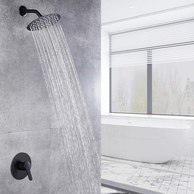 Voolan High Pressure Rain Shower Head - Rainfall Shower head Made of All Metal Stainless Steel - Comfortable Shower Experience Even at Low Water Flow (8 Inch, Black)