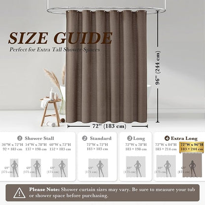Seasonwood Taupe Linen Shower Curtain Farmhouse Bathroom Decor 72x96 Inches | Boho Bathroom Decor,12 Sturdy Stainless Steel Sliding Hangers,Rustic Country Style,Linen Shower Curtains for Bathroom
