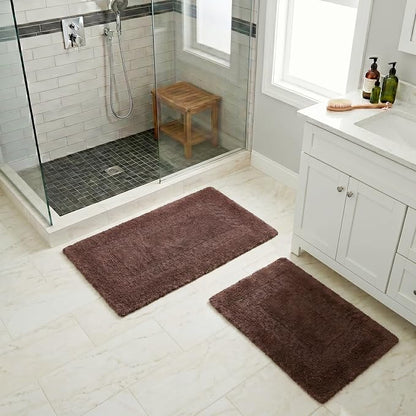 Bathroom Rugs - 2-Piece Cotton Bathroom Mat Set - Machine Washable Bath Mats for Washroom, Kitchen, or Laundry Room by Lavish Home (Chocolate)