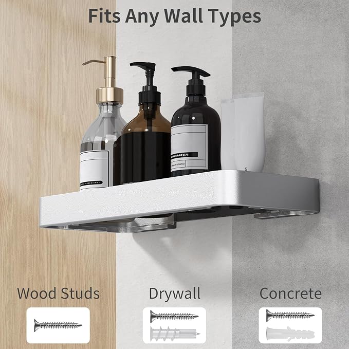 12-Inch Wall Shelf, Clear Tempered Glass with Matte Silver Aluminum Frame – Versatile Floating Bathroom Organizer