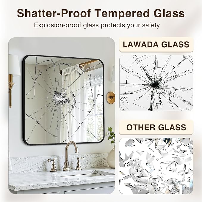 Vanity Bathroom Mirror, 30”x30” Black Bathroom Mirror for Over Sink | HD Tempered Glass, Anti-Rust Frame, Wall Mirrors for Bathroom Sink, Living Room, Entryway, Bedroom