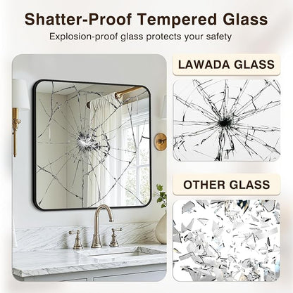 Vanity Bathroom Mirror, 30”x30” Black Bathroom Mirror for Over Sink | HD Tempered Glass, Anti-Rust Frame, Wall Mirrors for Bathroom Sink, Living Room, Entryway, Bedroom